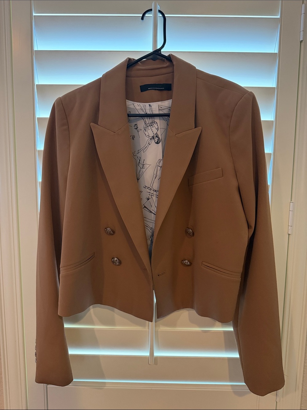 WHBM Cropped Double-Breasted Womens Blazer - Brown